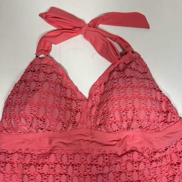 Catalina 2pc Pink Women Bathing Suit Tankini Set Halter Tie Neck Sz 2X 18W-20W - Picture 3 of 11